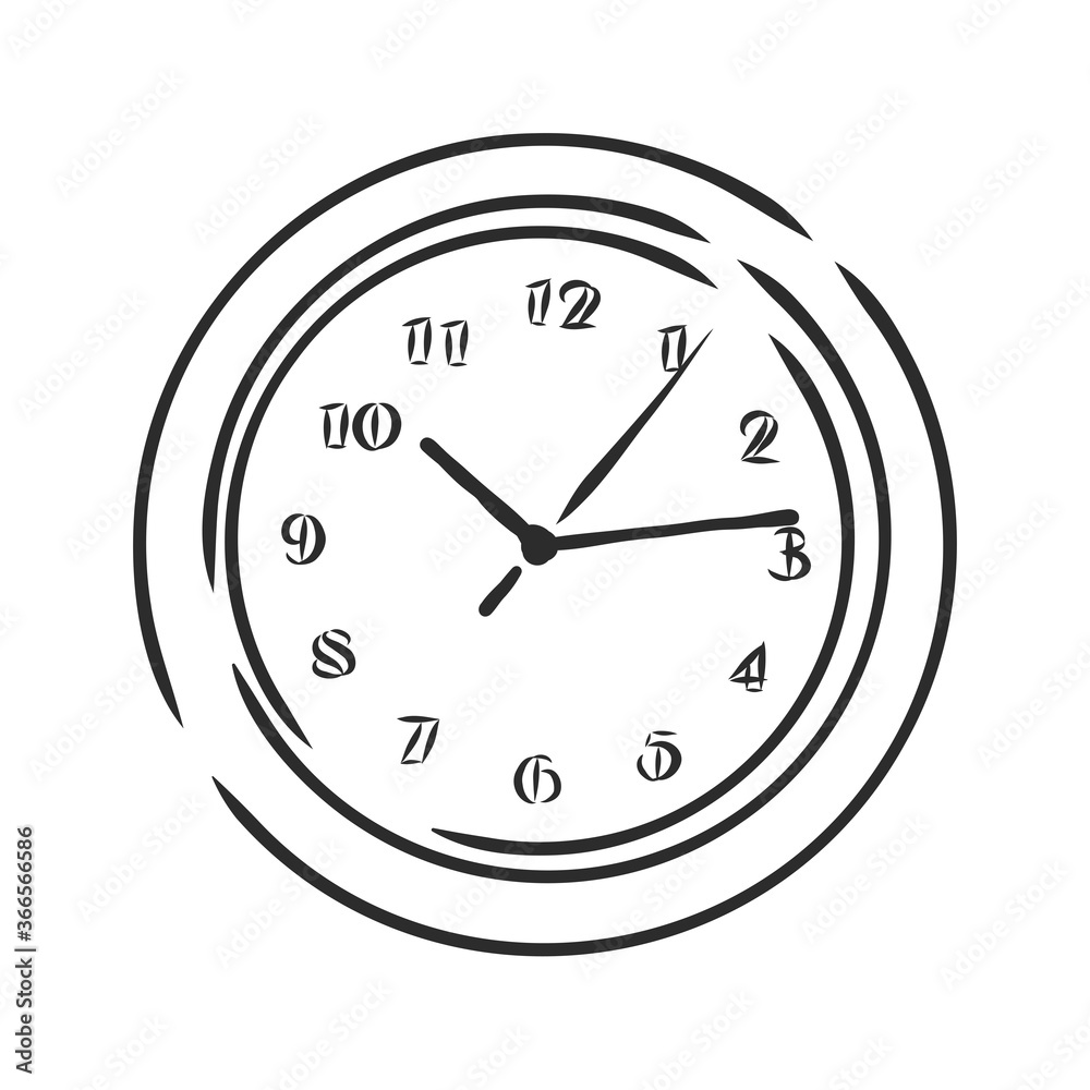 Vector sketch of clock. Hand draw illustration. wall clock vector sketch illustration