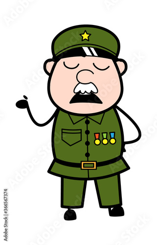 Cartoon Military Man Pensive
