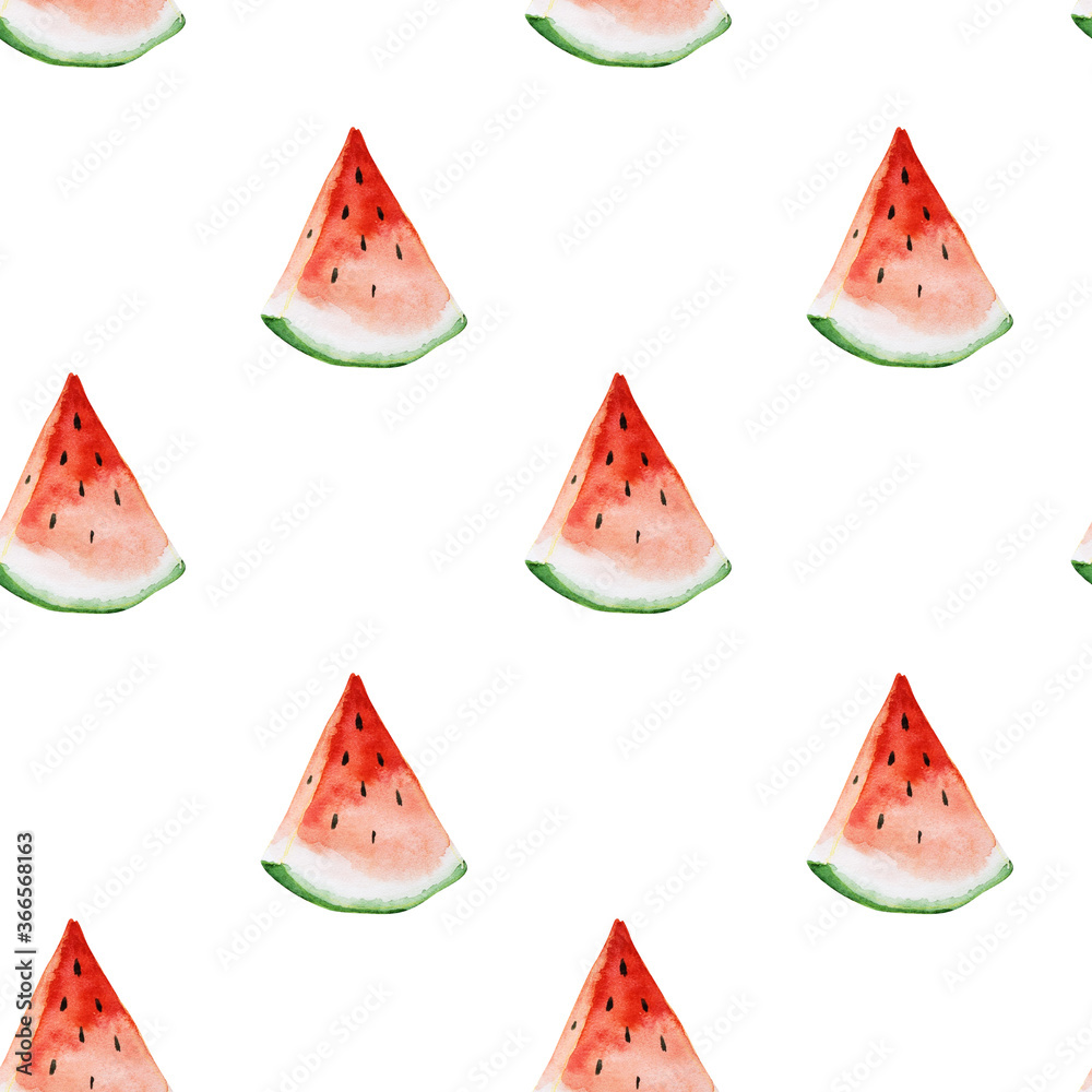Simple seamless pattern with watercolor images of watermelons on a white background