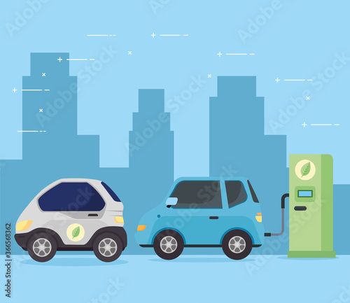 Fototapeta Naklejka Na Ścianę i Meble -  electric vehicles cars in charging station road