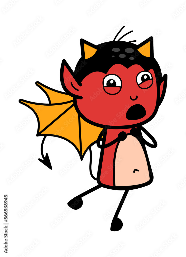 Cartoon Devil Surprised in Fear