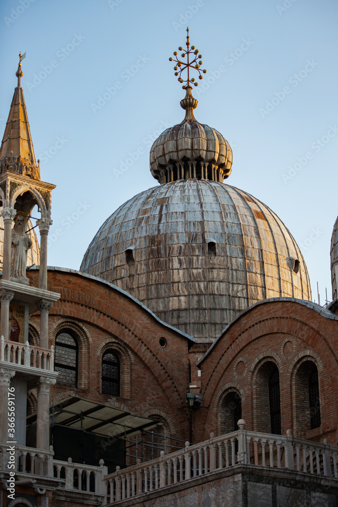 Close up of the beautiful Dome of St Mark's Basilica covered in the morning light of Venice 01