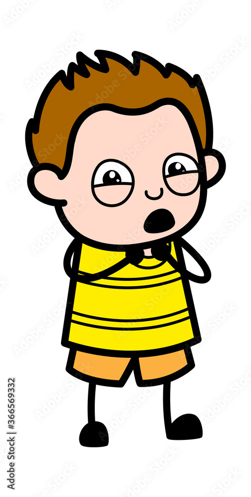 Cartoon Young Boy Surprised in Fear