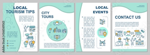 Local tourism tips brochure template. Entertainment and holistay. Flyer, booklet, leaflet print, cover design with linear icons. Vector layouts for magazines, annual reports, advertising posters