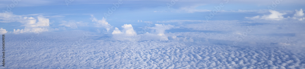 View of blue sky with white cloud panorama, Using as Nature wallpaper or cover page.