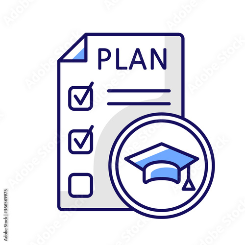 Syllabus RGB color icon. University courses list. Educational plan and programs. University life and activities. Academic transcript. Study schedule. Isolated vector illustration