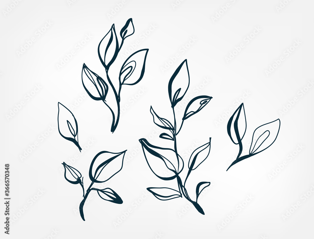 leaves decorative line one art isolated vector illustration