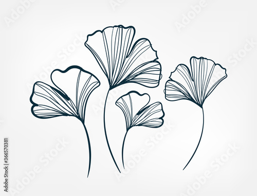 leaves decorative line one art isolated vector illustration