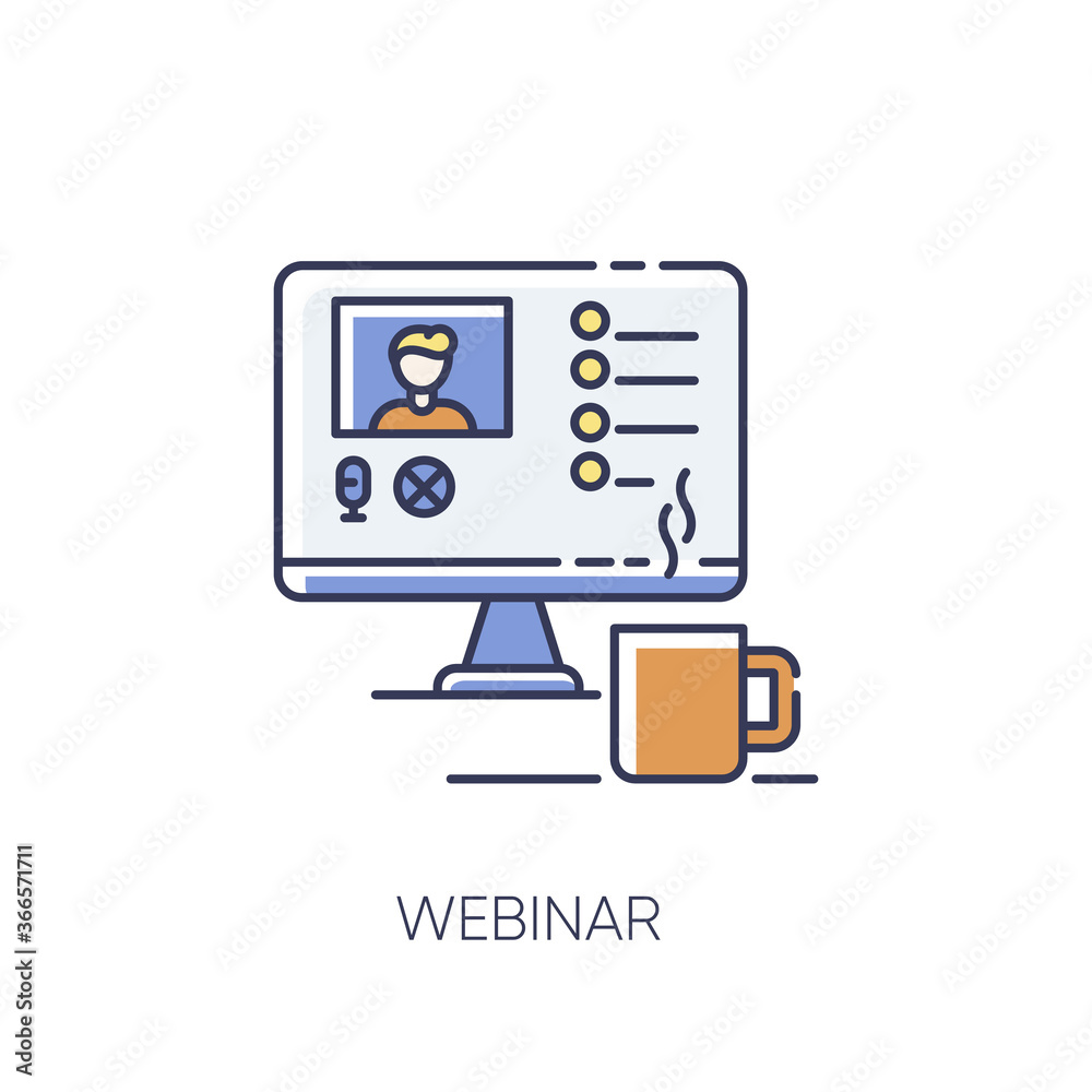 Webinar RGB color icon. Online coaching, internet training courses, e learning. Studying remotely. Video seminar, educational lecture. Isolated vector illustration