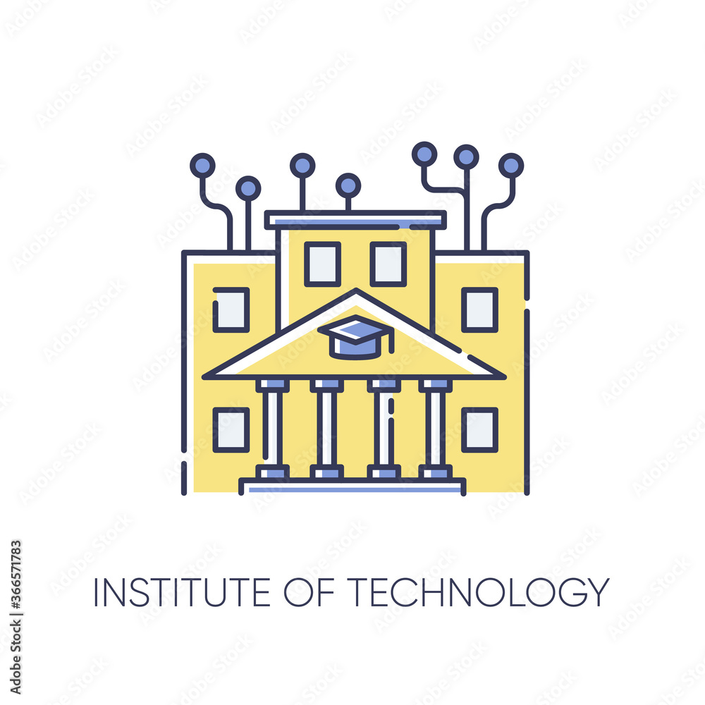 Institute of technology RGB color icon. Professional IT college, higher education. Computer programming academy, coding courses. Isolated vector illustration