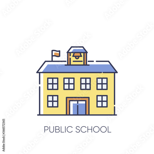 Public school RGB color icon. Educational institution funded by government. Free academic learning. State school, community college isolated vector illustration