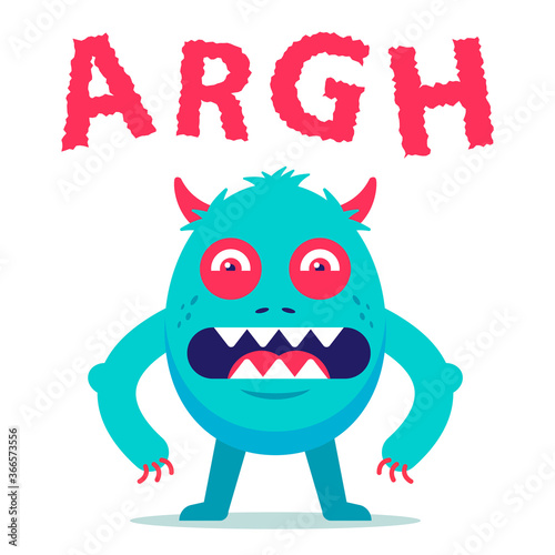 the growl of a terrible blue monster. the child had a nightmare. flat vector illustration isolated on white background.
