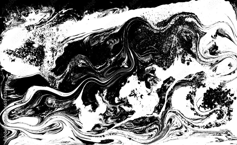 Naklejka Black and white abstract background. Liquid marble pattern. Monochrome texture.