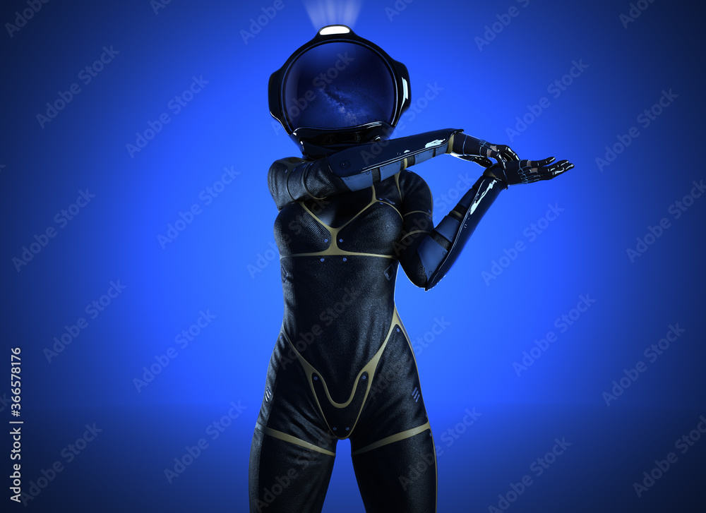 woman wearing astronaut costume with helmet-3d rendering woman wearing astronaut costume with helmet-3d rendering