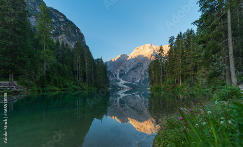 Fototapeta Naklejka Na Ścianę i Meble -  The mountain lake of Braies immersed in the green of South Tyrol