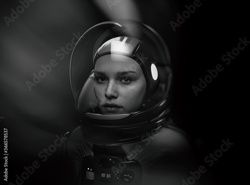 Fotografia, Obraz woman astronaut with glass helmet and dramatic lighting - 3d rendering