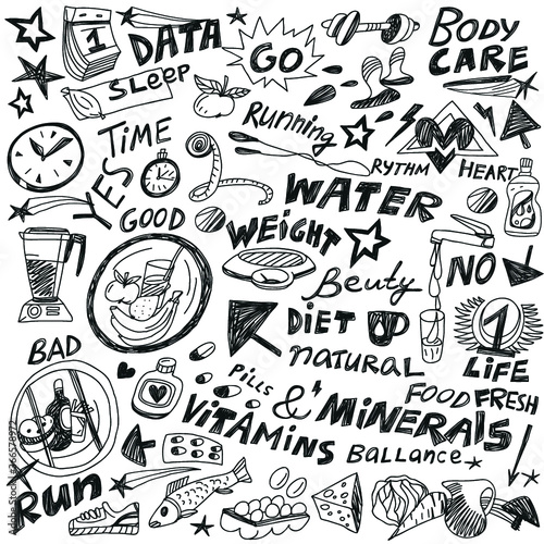 Health food diet - doodles set