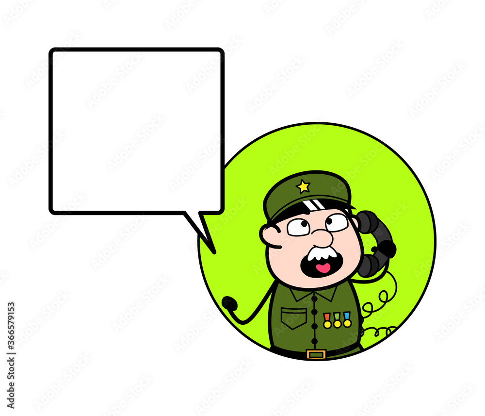 Cartoon Military Man Calling on Cell Phone