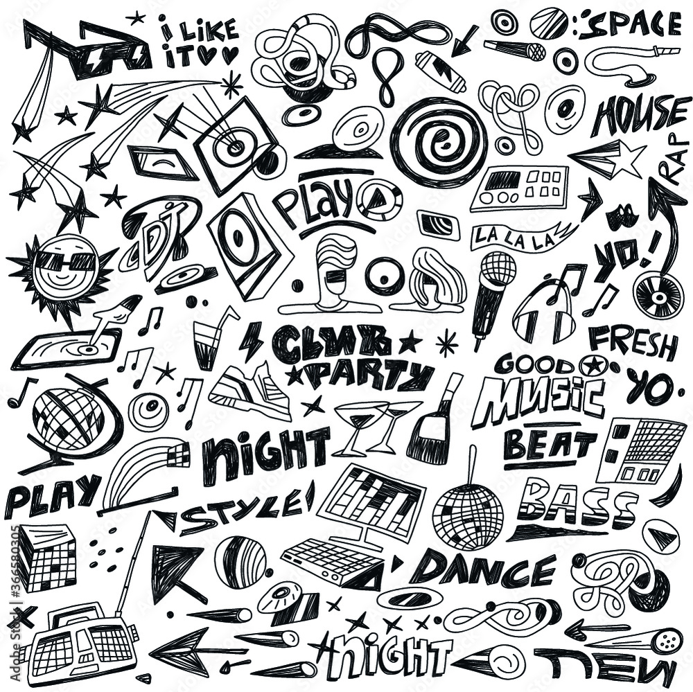 music party - doodles set