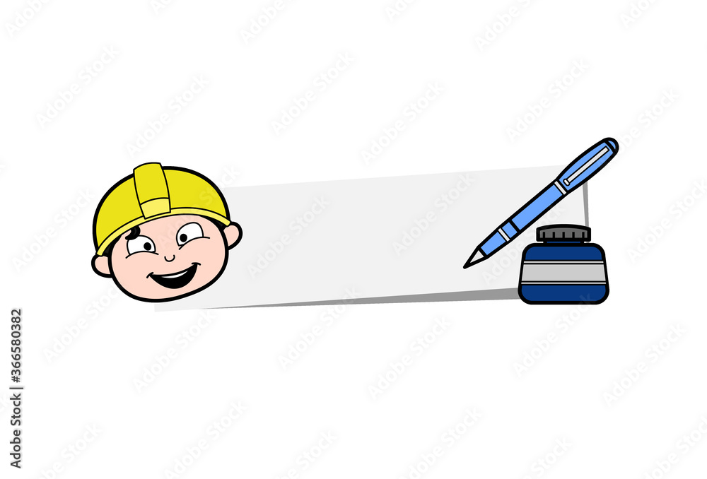 Cartoon Engineer with banner and pen Cartoon Engineer with banner and pen