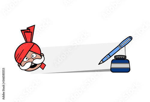 Cartoon Haryanvi Old Man with banner and pen