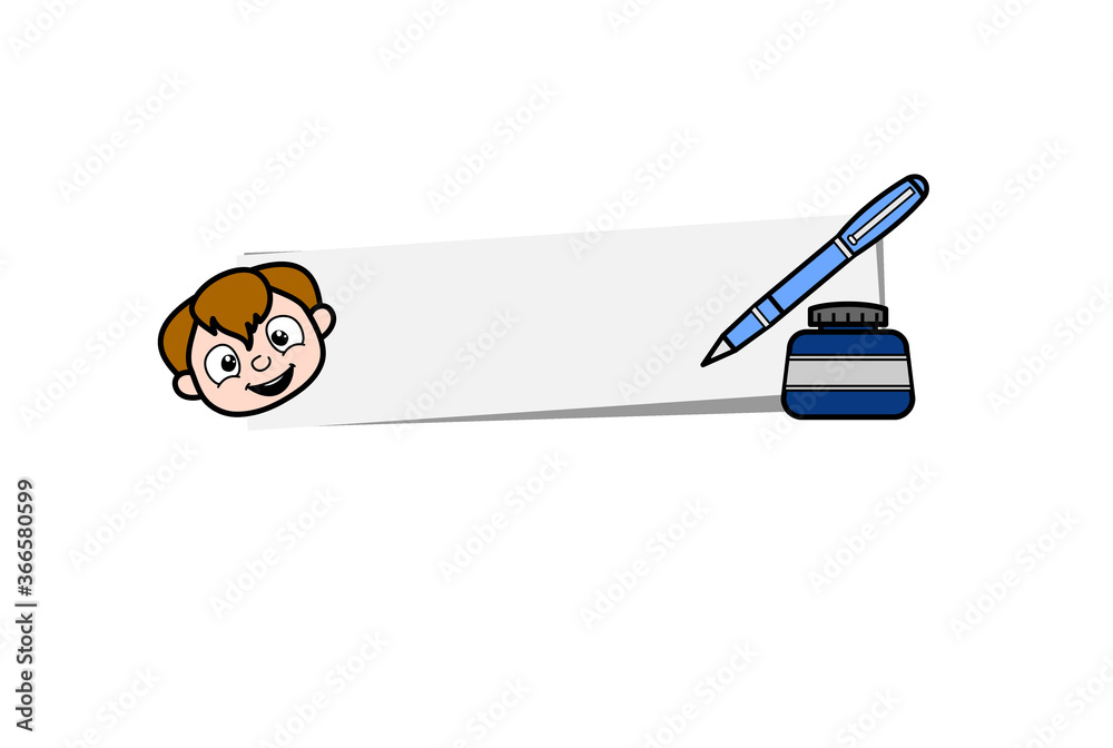 Cartoon Teen Boy with banner and pen