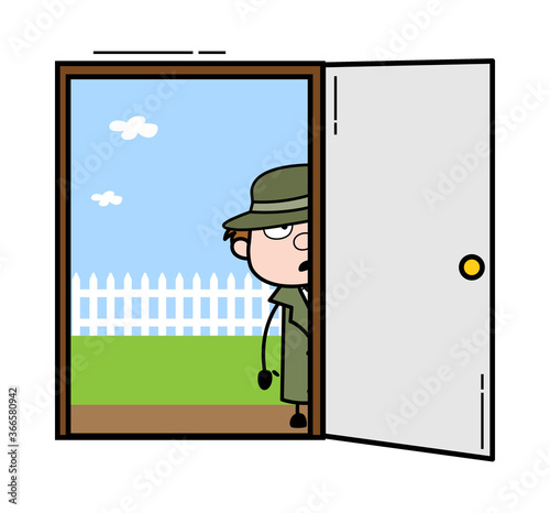 Cartoon Spy looking from Door