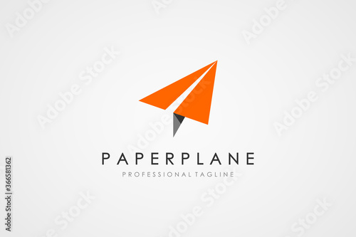 Air Plane Logo. Orange Arrow Up Paper Plane with Shadow isolated on White Background. Usable for Business and Travel Logos. Flat Vector Logo Design Template Element