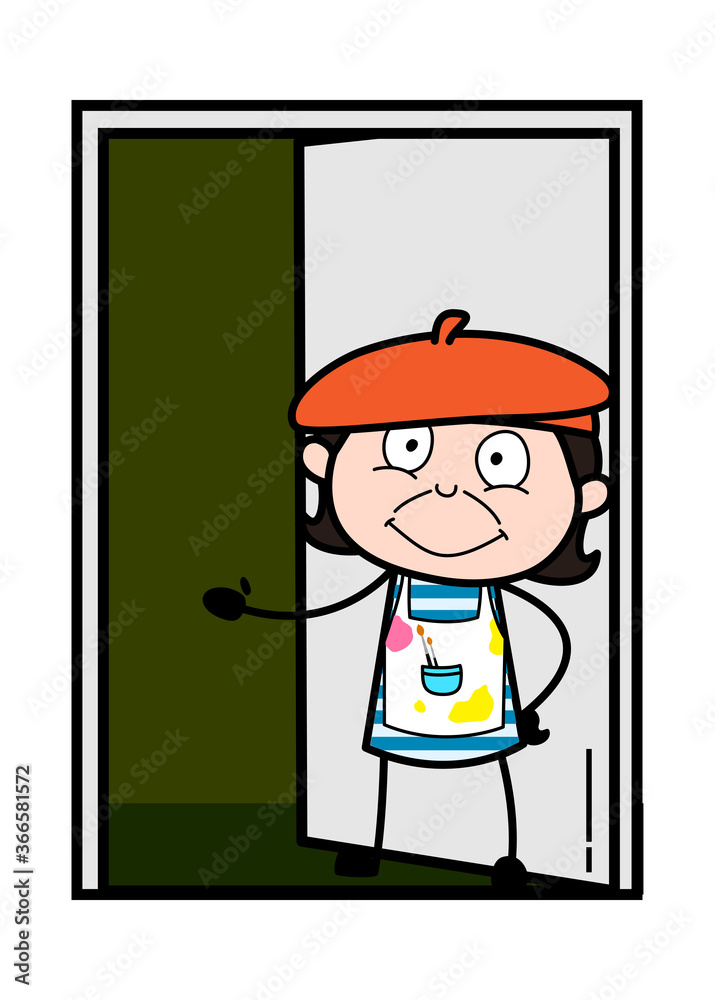 Cartoon Artist Standing at door