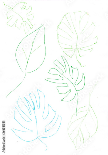 Boho Flower. Leaves Hand Texture. Background Boho Flower. Hand Drawn Leaves Paint. Drawn Botanical Hand Drawn Postcard. Flora Chalk