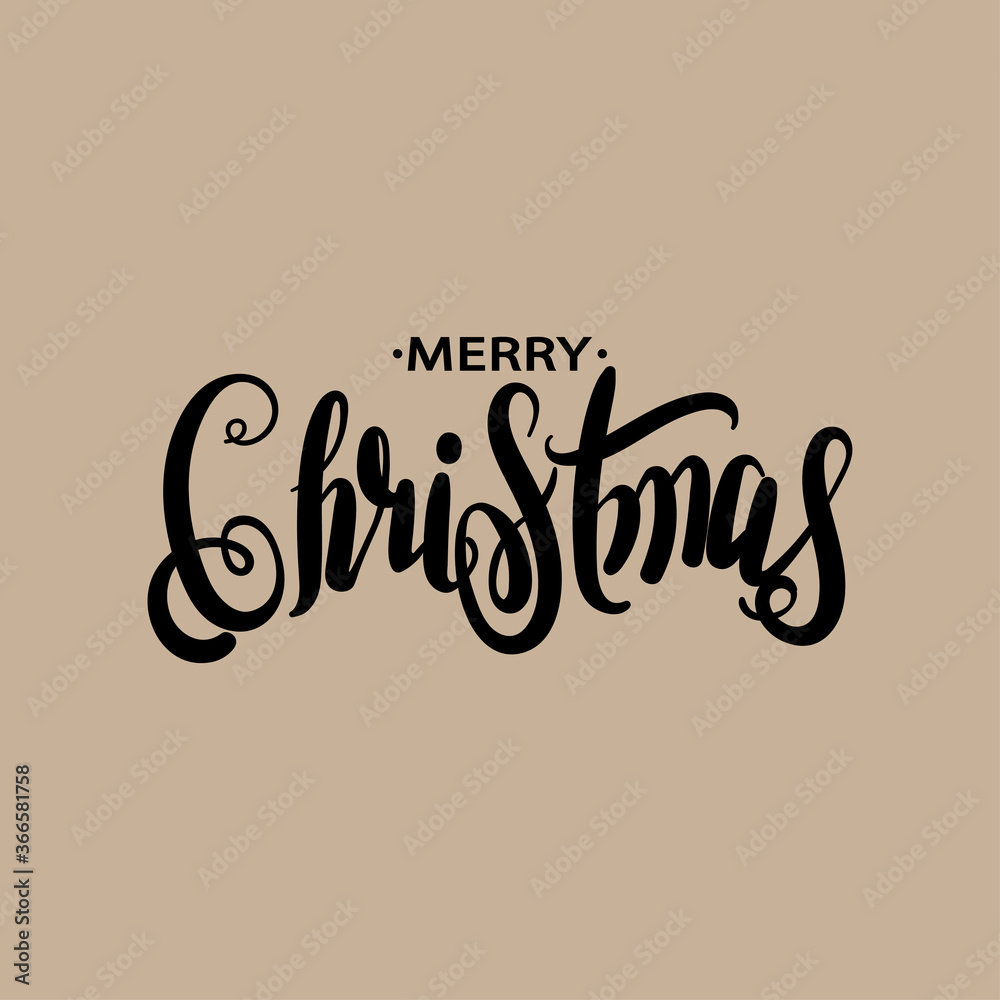 Plakat Hand drawn Merry Christmas, Vector illustratin handwritten lettering, Calligraphy on brown background for banner holiday, postcard, banner or greeting card