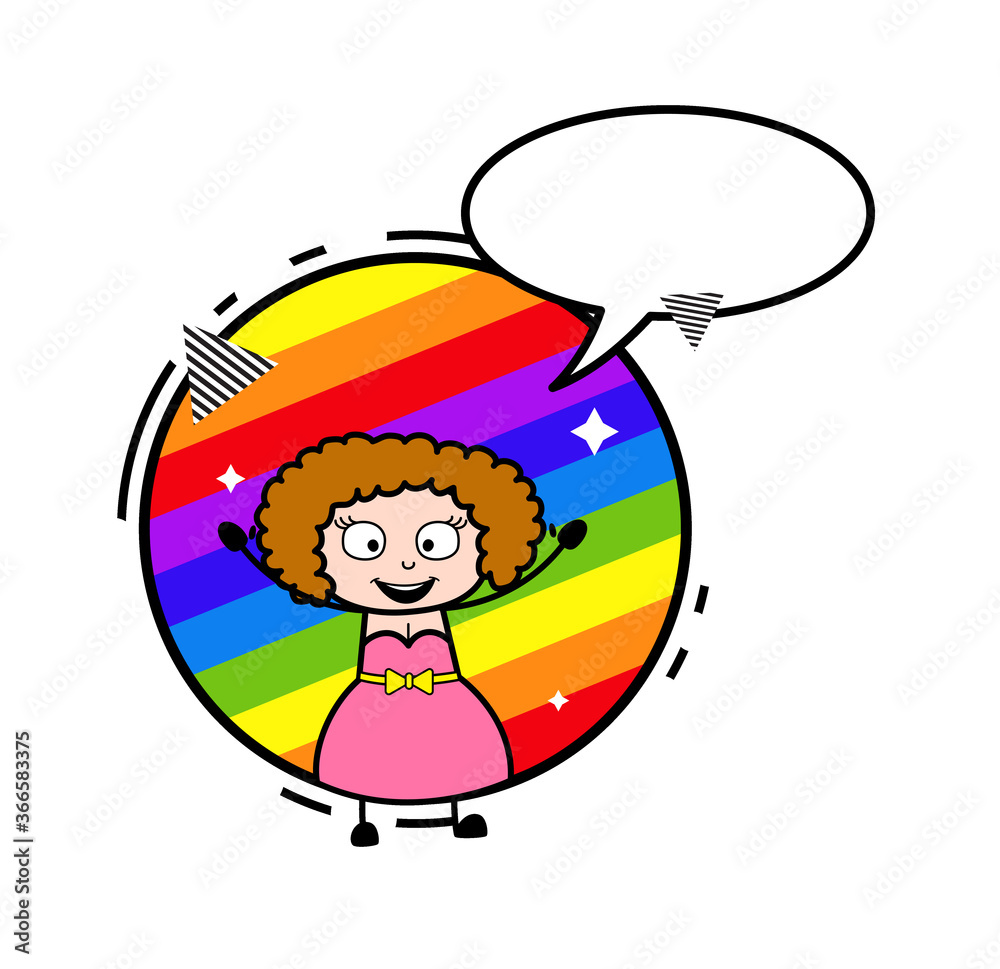Cartoon Young Lady with rainbow background Stock Vector | Adobe Stock