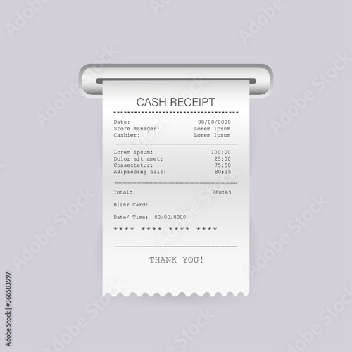Flat mockup with check price on white background. Icon for print design.