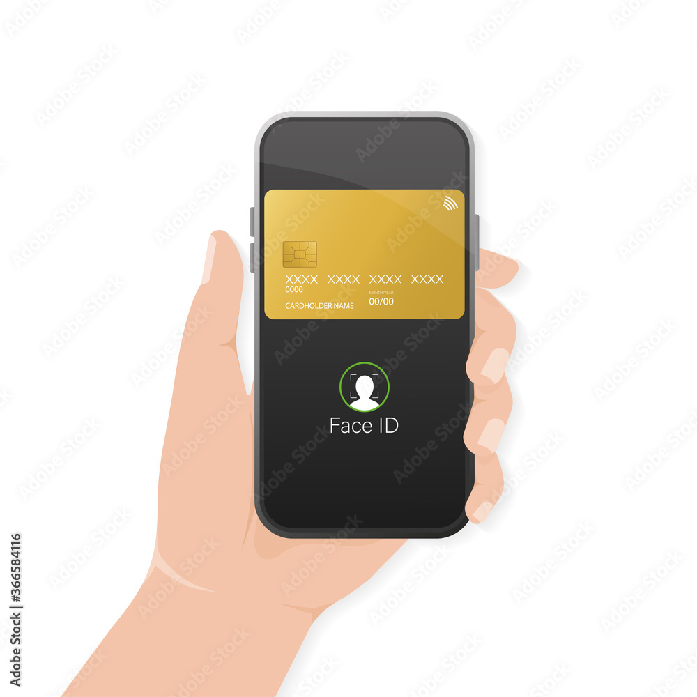 Abstract credit card with smartphone for mobile app design. Hand holding smartphone. Abstract credit card with smartphone for mobile app design. Hand holding smartphone.