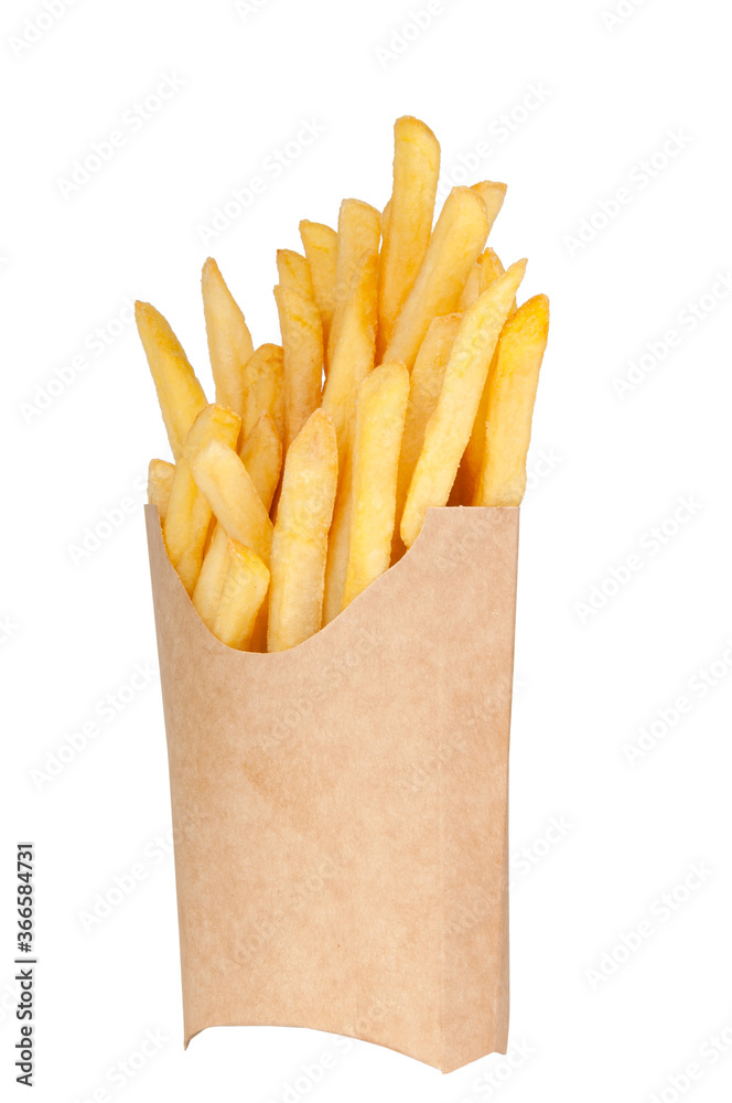 American fried potato in paper basket isolated on the white