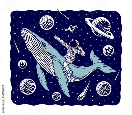 Astronaut riding a whale vector illustration