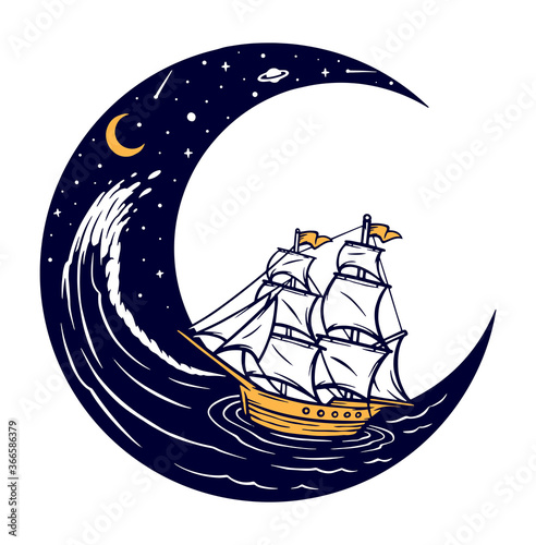 Sail at night vector illustration