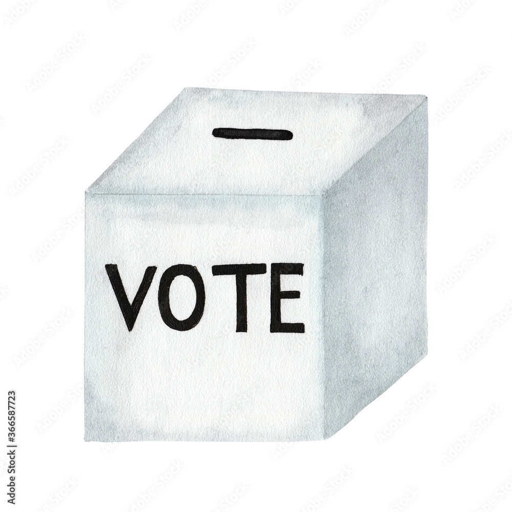 Election voting box. Watercolor drawing isolated on white background