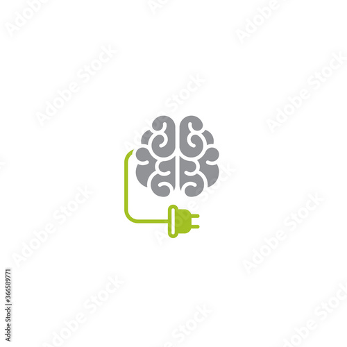 brain and electrical plug. Inspiration charge flat icon. New business idea.