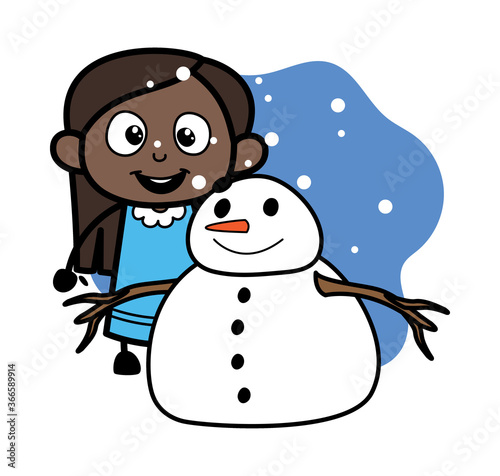Cartoon Black Girl with snowman