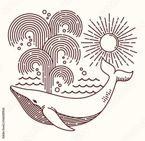 Hand drawn whale line illustration