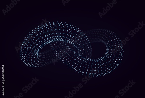 3 D vector of torus knot. Abstract vector element with depth of field. Illustration for your science, digital, biological design.