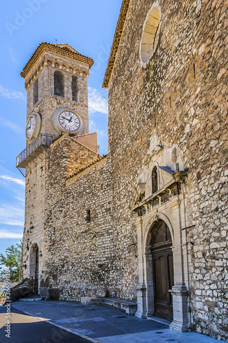 Church of Our Lady of Hope (Notre Dame D'Esperance, 16th century) with Bell tower on top of hill in historic district of Le Suquet - famous landmark in Cannes city, Cote d'Azur, France. photo