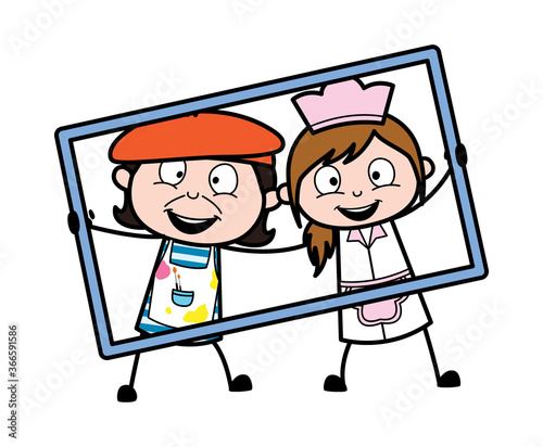 Cartoon Artist in frame with waitress