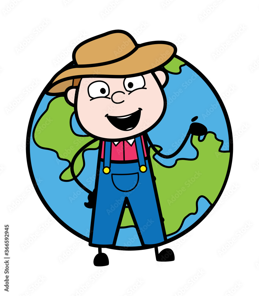 Cartoon Farmer with planet earth Cartoon Farmer with planet earth