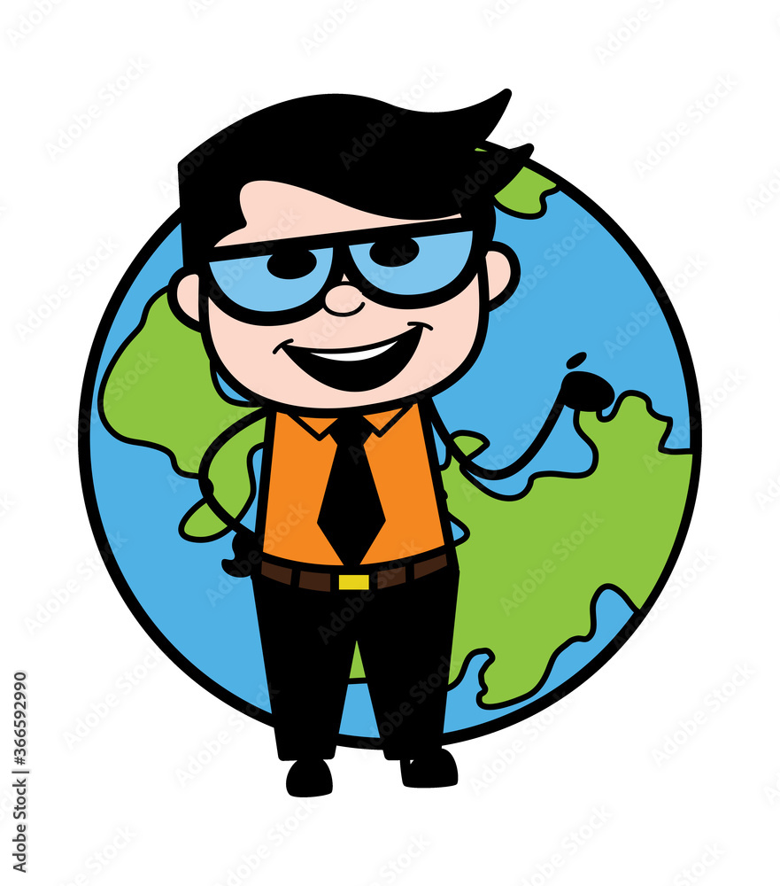 Cartoon Businessman with planet earth