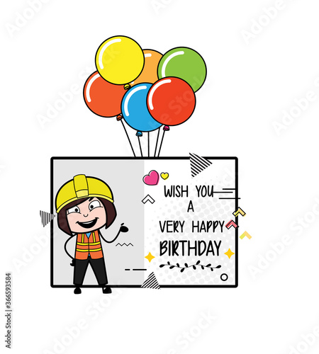 Cartoon Lady Engineer Happy Birthday Wishes