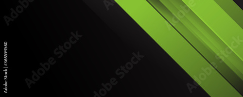 Green black abstract wide banner background geometry shine and layer element vector for presentation design. Suit for business, corporate, institution, party, festive, seminar, and talks.