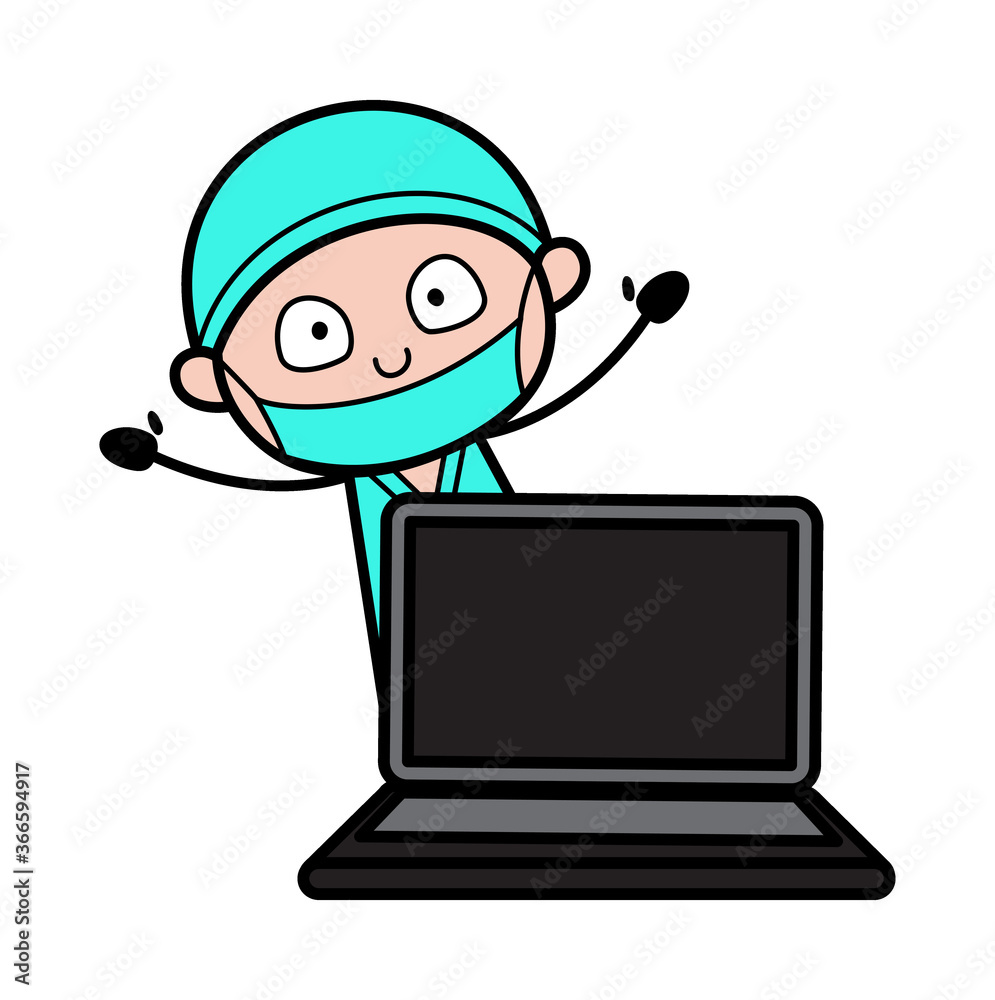 Cartoon Surgeon with Laptop
