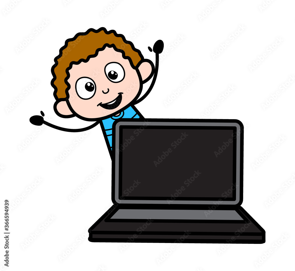 Cartoon Kid with Laptop